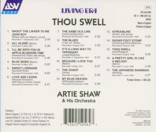 Artie Shaw and His Orchestra - Thou Swell-CDs-Palm Beach Bookery