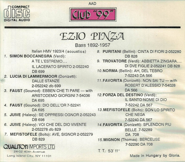 Ezio Pinza Bass 1892-1957 Club 99 (Italian)-CDs-Palm Beach Bookery