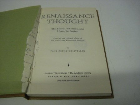 Renaissance Thought : the Classic, Scholastic and Humanist Strains / by Paul Oskar Kristeller-Book-Palm Beach Bookery